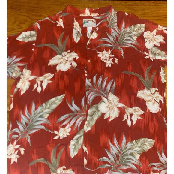 Paradise Found Honolulu Hawaii Button Up Shirt Men 2XL Orange Floral Vacation - Picture 1 of 9